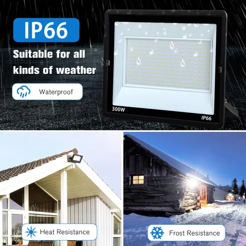 Vista 3 de Luz de inundación LED de 300 W para exteriores, luz de trabajo LED, reflector con enchufe IP66 impermeable, 6500 K, 2 unidades de luz de seguridad