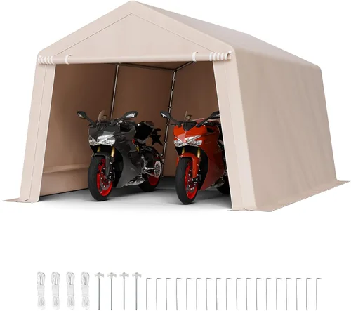 Vista 125 de VEVOR Cobertizo Tienda de Almacenamiento Exterior Portátil Resistente de 6 x 8 x 7 pies, Refugio de Cochera Garaje Impermeable con Puerta Enrollable