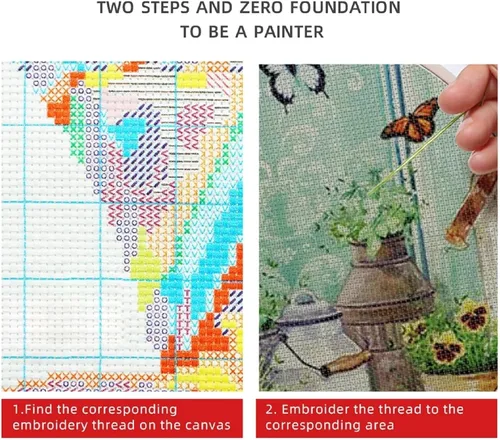 Vista 5 de DMCVIVR Kits de punto de cruz estampado para principiantes y adultos, kits de bordado para principiantes, kit de punto de cruz para principiantes