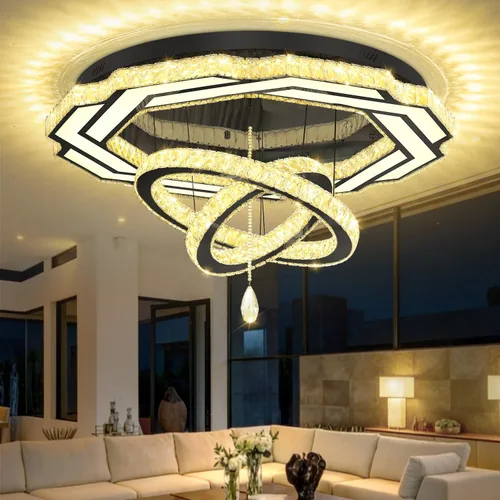 Vista 24 de Flashing God Candelabros de cristal modernos de 12 pulgadas, lámpara de techo de montaje empotrado, mini lámpara LED regulable para pasillo, lámpara