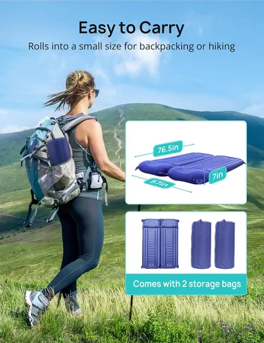 Vista 5 de Colchoneta de dormir para camping, de 5.5 pulgadas de grosor extra, colchoneta inflable ultraligera con almohada con bomba de pie integrada, colchón