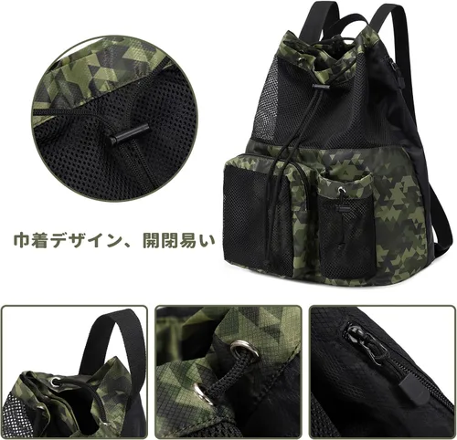 Vista 6 de Lohol Mochila grande de malla con cordón y bolsa para zapatos, saco de natación duradero con asa para deportes, gimnasio, yoga, playa, viajes