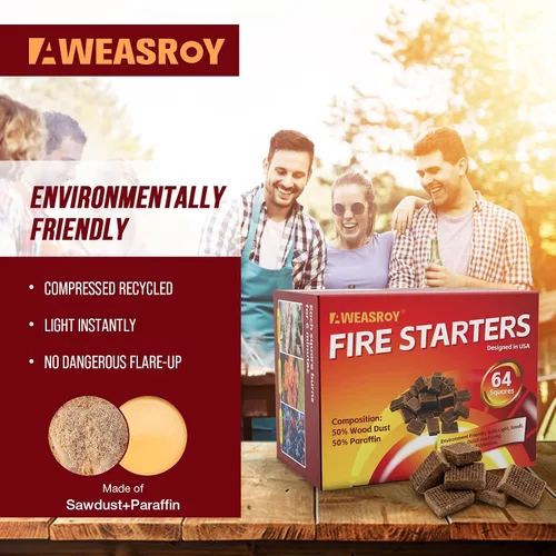 Vista 3 de Fire Starter Squares 192 - Arrancadores de fuego para chimenea, chimenea, parrilla de barbacoa, fuego de campamento, estufa de leña, resistente al