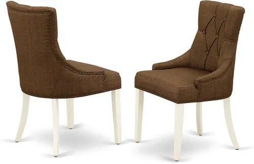 Vista 4 de East West Furniture HLFR3-LWH-18 - Juego de mesa y sillas de cocina de 3 piezas contiene una mesa redonda de comedor con pedestal y 2 sillas Parson