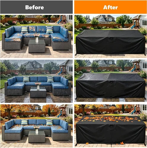 Vista 15 de Fundas impermeables para muebles de patio, 110 pulgadas de largo x 84 pulgadas de ancho x 28 pulgadas de alto, fundas resistentes para muebles