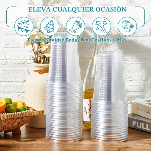 Vista 5 de Turbo Bee Paquete de 100 vasos de plástico transparente de 16 onzas, vasos desechables de plástico de cristal para fiesta para café helado, batido