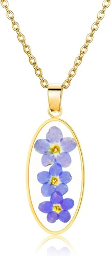 Vista 72 de Collar de flores silvestres prensadas con encaje de Forget-Me-Not y Queen Anne Collar de flores prensadas de oro Collares hechos a mano