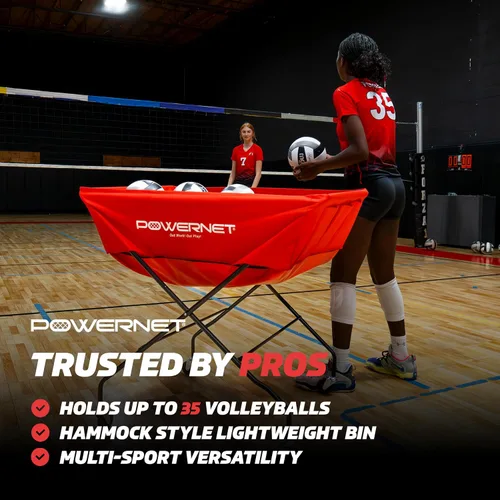Vista 2 de PowerNet Volleyball Wheeled Cart, Rolling Collapsible Cart for Volleyballs, Portable Hammock Ball Cart, Indoor and Outdoor Multisport Ball Caddy