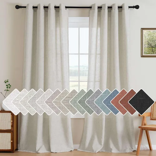 Vista 25 de H.VERSAILTEX Elegant - Cortinas texturizadas de lino natural mezclado con eficiencia energética, filtrado de luz, con ojales de níquel