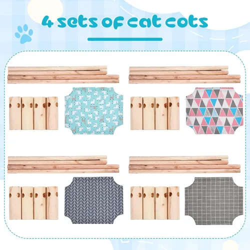 Vista 2 de Mixweer 4 piezas de hamaca para gatos, cama elevada de refrigeración de madera, silla portátil desmontable para perros pequeños, mascotas, dormir