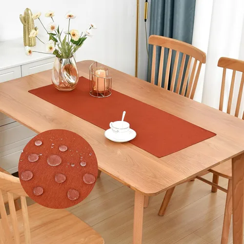 Vista 18 de Faux Linen Small Table Runner Water Resistant 13 x 36 in, Brown Farmhouse Short Table Runners, Coffee Table Runner, Dresser Runners for Bedroom