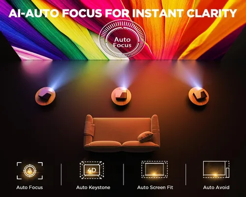 Vista 3 de [Auto Focus/Auto Keystone] Proyector inteligente con WiFi y Bluetooth, Dolby Audio, DBPOWER Native 1080p Projector, proyector de película 600ANSI