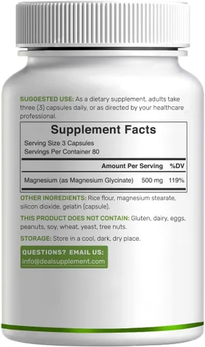 Vista 6 de Max Strength - Glicinato de magnesio de 500 mg por porción, 240 cápsulas 100% quelado para una fácil absorción Suplemento mineral esencial