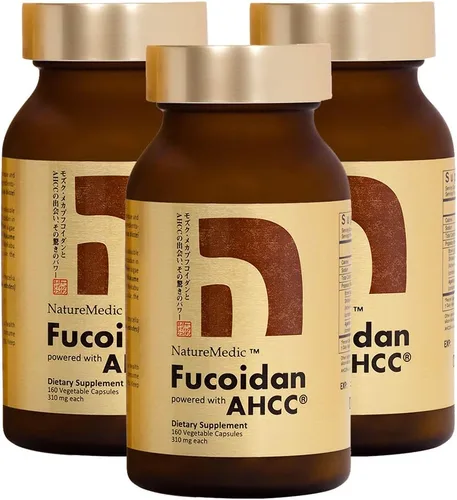 Vista 9 de Fucoidan Powered with AHCC Suplemento inmunitario de algas marrones con alta pureza Mekabu Mozuku Agaricus 1 botella - 160 cápsulas vegetales