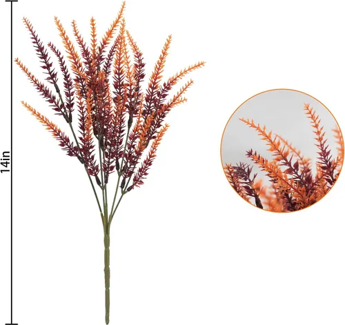 Vista 6 de 20 paquetes de flores artificiales de lavanda para exteriores, flores de otoño sintéticas resistentes a los rayos UV, arbustos de plástico falsos
