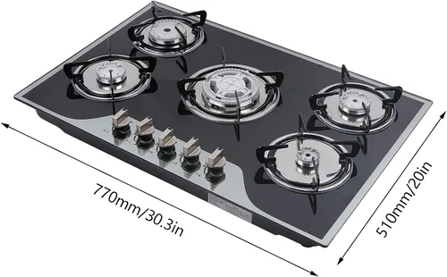 Vista 7 de Estufa de gas de 5 quemadores, estufa de gas de 30 pulgadas, estufa de gas integrada de acero inoxidable con control de interruptor independiente