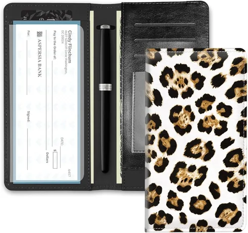 Vista 24 de RFID Blocking Checkbook Cover for Women & Men, Premium PU Leather Print Wallet for Duplicate Checks, Slim Organizer with Pen Holder, Credit Card