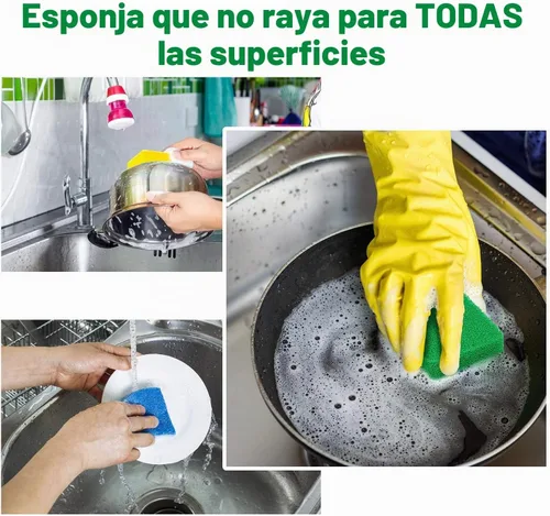 Vista 3 de Patelai - Esponja de silicona para platos, 10 unidades Esponja reutilizable para fregar, superficie antiarañazos, apta para lavavajillas, juego