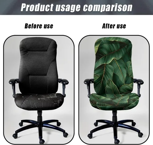 Vista 4 de Green Leaf - Fundas para sillas de oficina en casa, fundas elásticas para sillas de escritorio de computadora, respaldo alto, universales, fundas