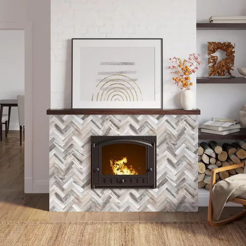 Vista 5 de Yipscazo 10 Láminas de Azulejos Adhesivos con Patrón de Madera en Espiga para Salpicadero de Cocina, Azulejos de PVC Resistentes al Calor