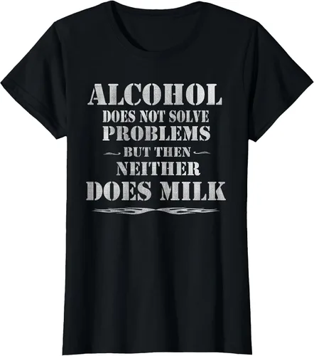 Vista 23 de Alcohol Does Not Solve Problems. But Then, Neither Does Milk T-Shirt Asphalt Grey