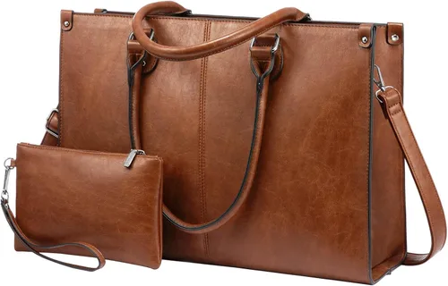 Vista 17 de LOVEVOOK - Bolsa de mano para laptop para mujer, bolsa de trabajo profesional de 15.6 pulgadas con embrague a juego, bolsa de cuero vintage