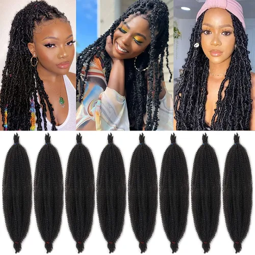Vista 83 de Cabello de Envoltura Pre-Esponjado de 8 Pulgadas, 3 Paquetes, Cabello Afro Twist Pre-Separado Elástico para Locs, Cabello Afro Twist Negro Natural