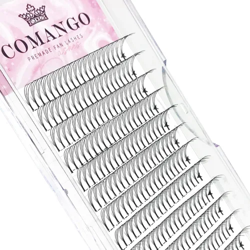 Vista 30 de Extensiones de pestañas de volumen prefabricadas 10D, 0.003 in de grosor, rizo C/D, 0.472 in, tallo corto, extensiones de pestañas de volumen