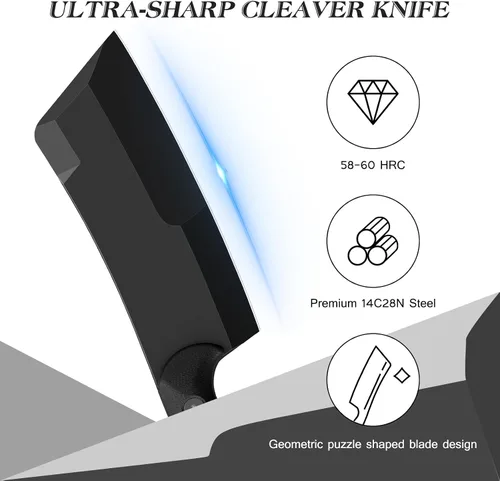Vista 2 de Cuchillo de carnicero de 5.5 pulgadas, cuchillo de chef y cuchilla de carnicero 2 en 1 con funda, cuchillos de cocina multiusos con mango G10