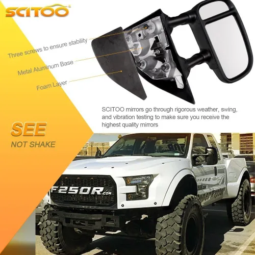 Vista 3 de Scitoo Par de espejos laterales para el 99 – 07 ford F250 F350. Negros, vista telescópica, 61095 – 96f