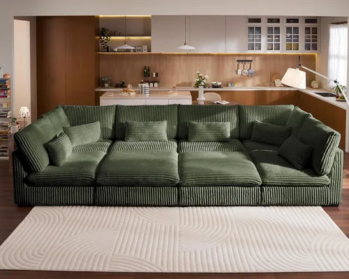 Vista 33 de Sofá Modular de Tamaño Grande, Sofá Seccional de Chenilla Cloud Extra Profundo con Chaise Otomana, Sofá Cama de Chenilla Esponjosa de 5 Asientos