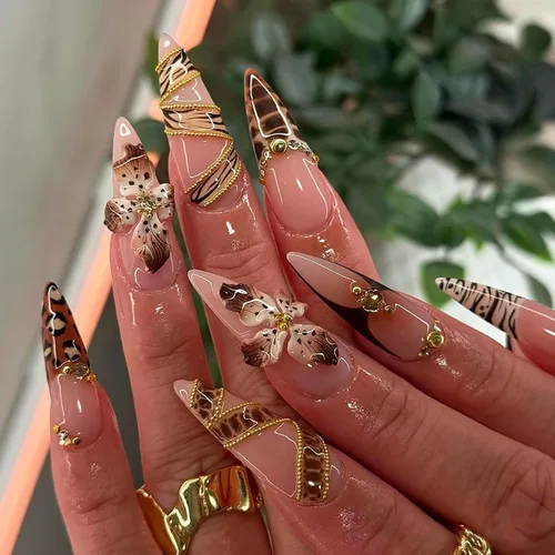 Vista 8 de MISUD Uñas a presión largas Stiletto con pegamento de plata cromada, diseño de cadena gótica Y2K acrílica 24 piezas