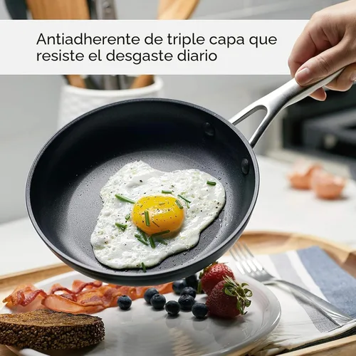 Vista 4 de KitchenAid - Juego de ollas y sartenes antiadherentes de inducción con anodizado duro, 10 piezas, color negro mate Juego de utensilios de cocina