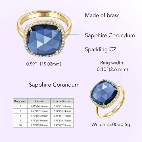 Vista 2 de Jupiter Natural Gemstone Women's Ring - 14k GoldRhodium Plated Genuine Gemstone Women Ring, 0.47"12mm Natural Birthstone Rings Jewelry Gifts for