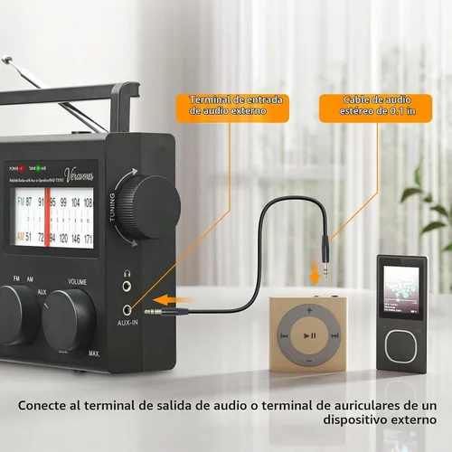 Vista 4 de Radio AM/FM portátil con control de graves AC y batería Negro