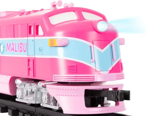 Vista 7 de Lionel Mattel Barbie - Juego de tren de juguete con control remoto, locomotora, vagones de tren y pista con sonidos auténticos de tren, luces