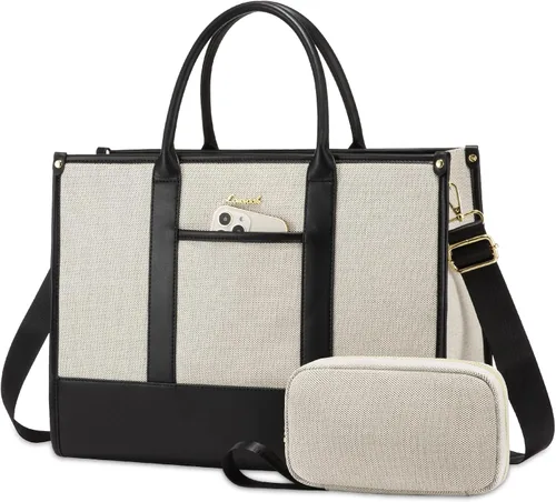 Vista 10 de LOVEVOOK Bolso para laptop y bolsa de mano para mujeres, bolso de trabajo de 15.6 pulgadas, gran bolso profesional para maestra, liviano, bolso