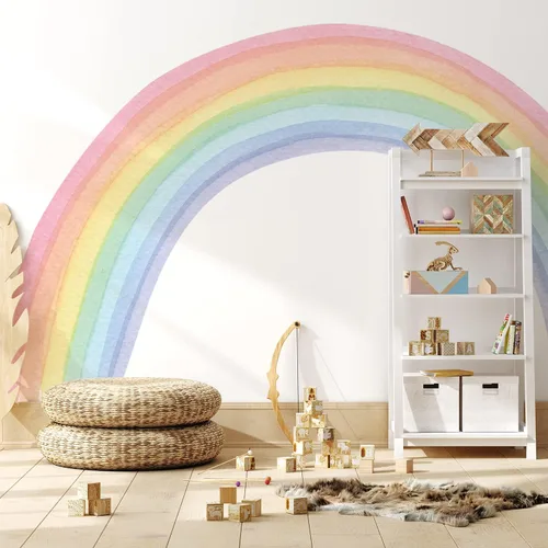 Vista 3 de Alwayspon Mural de pared de tela de arco iris, autoadhesivo, adhesivo de pared para decoración de habitación de niños, cuarto de bebé, acuarela