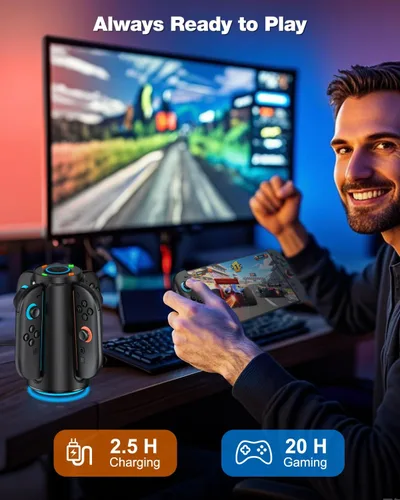 Vista 2 de Cargador de controlador Switch 2 actualizado para Nintendo Switch 2 (2025), estación de carga Joycon 2 Base de carga magnética rápida NS2 4 en 1