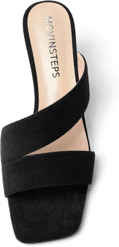 Vista 3 de MOVINSTEPS Sandalias de tacón bajo para mujer, de gamuza sólida, puntera cuadrada, de 2 pulgadas