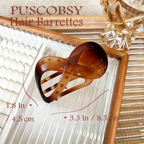 Vista 5 de 2 Pcs Flat Hair Clips Acrylic French Concord Banana Clips for Thick Thin Hair - Strong Grip No Slip Claw Clips for Women (Amber & Black)