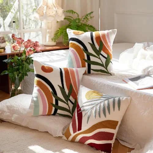 Vista 7 de Bohu Farmhouse - Fundas de almohada coloridas de arcoíris de 18 x 18 pulgadas, con textura de mediados de siglo para sofá, dormitorio, sala