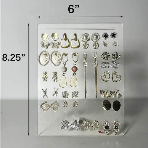 Vista 4 de LBONG Soporte para aretes, 72 agujeros, soporte de exhibición de aretes de acrílico, organizador de joyas transparente, estante de almacenamiento
