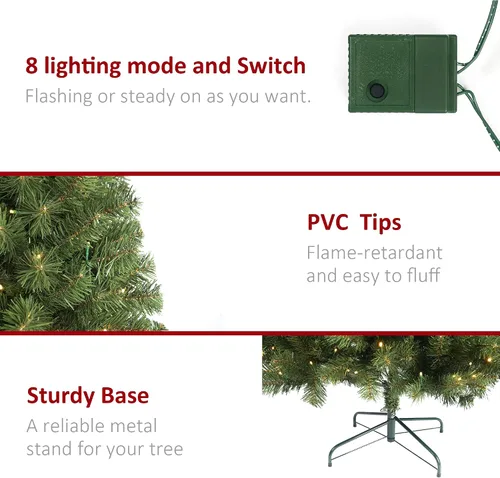 Vista 6 de Árbol de Navidad preiluminado de 6.5 pies, árbol de Navidad artificial con 250 luces LED, soporte de metal de 850 puntas y ramas con bisagras