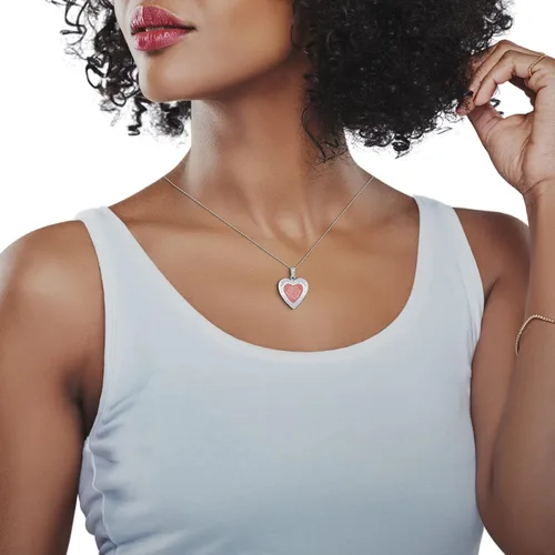 Vista 2 de Beaux Bijoux Collar con medallón de corazón de plata de ley, rosa o azul, diseño de ángel y madre camafeo