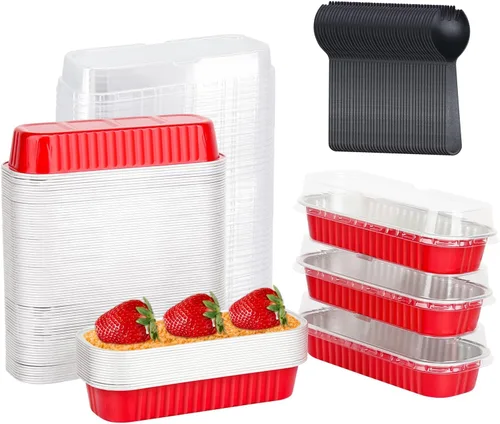Vista 12 de LNYZQUS Mini moldes para hornear pasteles de 5 oz con tapas, paquete de 100, moldes desechables de aluminio para cupcakes, moldes pequeños