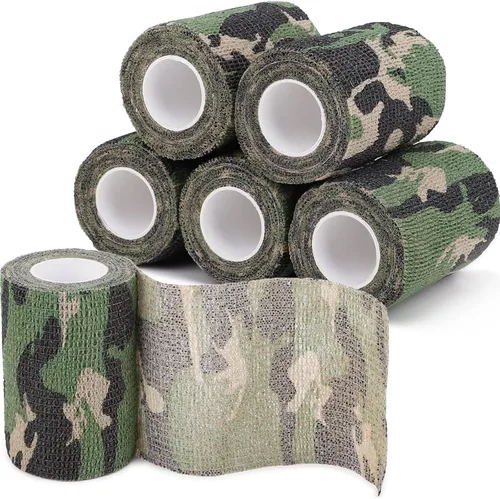 Vista 20 de Cinta adhesiva de camuflaje de 6 rollos, 1/2/3/4 pulgadas x 14.8 pies, vendaje autoadhesivo de camuflaje para acampar al aire libre, tira elástica
