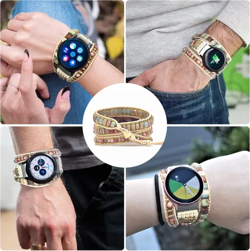 Vista 5 de Correa de reloj boho hecha a mano para Samsung Galaxy con piedras naturales y cuentas pulsera de cuentas