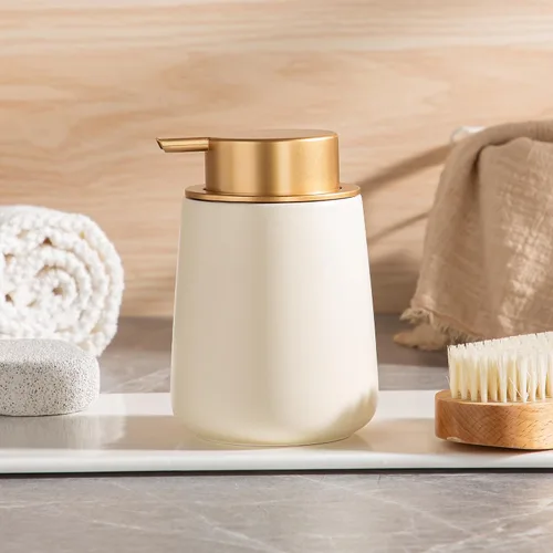 Vista 7 de Enra Dispensador de jabón espumoso, dispensador de jabón de espuma moderno de 12 onzas con bomba dorada para baño, cocina con bomba fácil