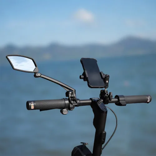 Vista 6 de BriskMore Espejo de bicicleta para manillar - Cristal HD transparente, espejo ajustable y plegable de 360° para una conducción segura, gran angular